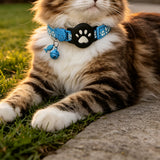Adjustable Cat Collar with Holder Compatible with Apple AirTag Reflective Collar with Bell for Kittens Cats Blue
