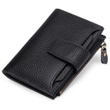 Genuine Leather Women's Wallet Short RFID Blocking Purse with Zipper Black