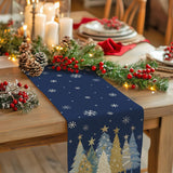 Christmas Table Runner with Xmas Trees Festive Tablecloth Cover for Kitchen Dinner Party Blue