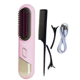 Cordless Hair Straightener Brush Portable Heating Hair Straightening Comb Pink