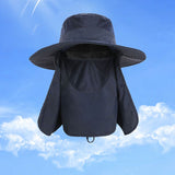 Outdoor Sun Protection Fishing Hat Wide Brim Cap with Neck Flap Face Cover Navy Blue
