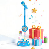 Flashing Light Karaoke Mic with Stand Adjustable for Youngsters Toy Blue