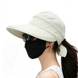 Detachable Wide Brim Sun Hat 2 in 1 with Zipper for Women Off White
