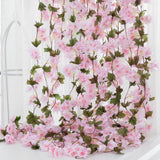 4PCS Sakura Vine Artificial Silk Hanging Garlands 2.3m for Wedding & Home Decoration Light Pink