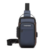 Anti-theft Crossbody Bag for Mern Password Sling Chest Pack with USB Port Blue