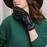 Pair of Women Winter Gloves Touch Screen Driving Warm PU Leather Gloves Style 2