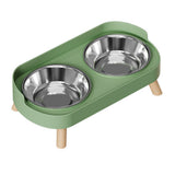 Elevated Double Stainless Steel Pet Food and Water Bowl Set Green