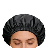 Reusable Polyester Satin Shower Cap Double-Layer Water-Resistant for Women Black