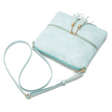 Girls Crossbody Bag Shoulder Bag with Tassel and Zipper Pocket Blue
