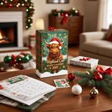 2D Highland Cow Advent Calendar 24-Day Christmas Countdown for Xmas Tree Style 2