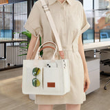 Canvas Tote Bag with Laptop Compartment Multi-Pocket Crossbody for Women Beige