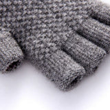 Winter Warm Fingerless Gloves Thermal Half Finger Knitted Mittens Light Grey