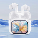 Wireless Bluetooth 5.4 AI Translation Earbuds with LCD Touchscreen 150-Language Real-Time Translation White