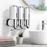 3-Chamber Shower Soap Dispenser Wall-Mounted Shampoo and Conditioner Dispenser with Visible Window Silver