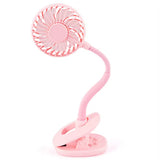 Portable Clip On Lighting Fan Travel USB Rechargeable Desk Pram Car Cooling Fan Pink