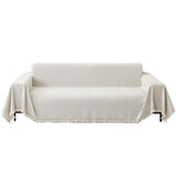 Sofa Throw Blanket with Tassel Edges Vintage Couch Cover for Sofas Chairs Beige