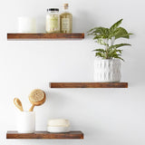 3Pcs Set Wall Mounted Floating Shelves Hanging Wood Storage Shelves for Home Bathroom Brown