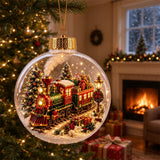 2 PCS 8cm Clear Plastic Fillable Christmas Ball Ornaments Red Train