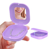 Retainer Case with Mirror and Removal Tool for Mouth Guard Storage Purple