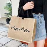 Jute Tote Bag with Handle Reusable Handbags Burlap Tote Mama Bag Style 1