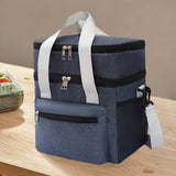Double Layer Insulated Lunch Bag – Portable Cooler Food Tote Navy Blue