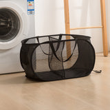 Popup Mesh Laundry Basket with 2 Compartments Folding Laundry Hamper Black