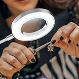 5X Magnifying Glass with LED Light 3 Color Modes Adjustable Desk Magnifier with Clip for Reading Crafts White