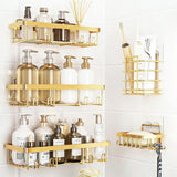 5Pcs Adhesive Shower Caddy Bathroom Wall Organizer Rack Gold