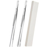 2PCS Kitchen Cooking Tongs Tweezers Stainless Steel Kitchen Round and Straight Head for Grilling Cooking Silver