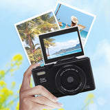 5K Digital Camera 180-Degree Flip Screen 18X Digital Zoom Video Recording Camera with 64GB TF Card Black