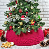 Chunky Cable Knit Christmas Tree Skirt for Artificial Trees Decoration Red