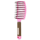 Detangle Nylon Boar Bristle Brush Head Scalp Comb Pink