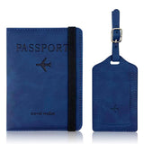 RFID Passport Cover and Luggage Tag Set PU Leather Travel Organizer Dark Blue