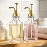 2 PCS 500ml Square Glass Syrup Soap Dispenser Bottles with Funnel Gold