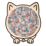 135-Piece Colored Cat-Shaped Wooden Jigsaw Puzzle with Stand for Cat Lovers Style 2