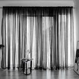 3 Piece Sheer Rod Pocket Curtains Polyester for Room Divider Black