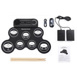 Electric Portable Roll-Up Drum Toy Set with Sticks Practice Pad White with Print