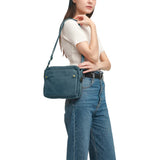 Women PU Leather Crossbody Bag Multifunctional Three Layer Purse Shoulder Bag Tote Blue