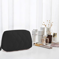 Travel Makeup Bag Puffy Padded Cosmetic Organizer Case Wide Opening Toiletry Pouch Black
