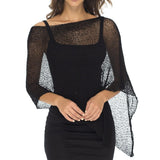 Women Summer Beach Cover Up Irregular Sheer Poncho Shawl Black