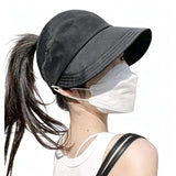 2PCS Wide Brim Quick Dry Foldable Sun Hat with Ponytail Opening and Hook