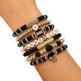 7 Piece Football Clay Bead Bracelet Stack Set Elastic Black