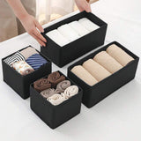 6 Piece Foldable Drawer Bins Nonwoven Organizer 3 Sizes with Zippers Black