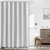 Shower Curtain Linen Textured with Hooks Wavy Edge Washable Waterproof Silver
