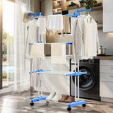4 Tier Folding Drying Rack with Wheels Clothes Air Drying Rack Blue