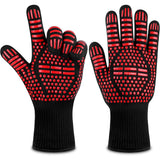 Double Sided Silicone BBQ Gloves Heat Resistant Non Slip Oven Mitts Red