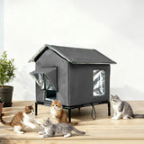 Cat House for Outside Winter Insulated Cat Shelter for Small to Medium Cats Grey