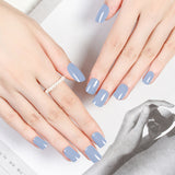 24Pcs Press On Nails Solid Color Self-Adhesive Fake Nails Blue