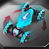2.4GHz RC Stunt Car Toy with Light Music 4WD Off-Road Remote Control Twist Car Toy for Kids Xmas Birthday Green