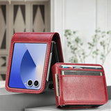 PU Wallet Card Holder Case Compatible With Samsung Galaxy Z Flip 6 7 8 with Stand Red